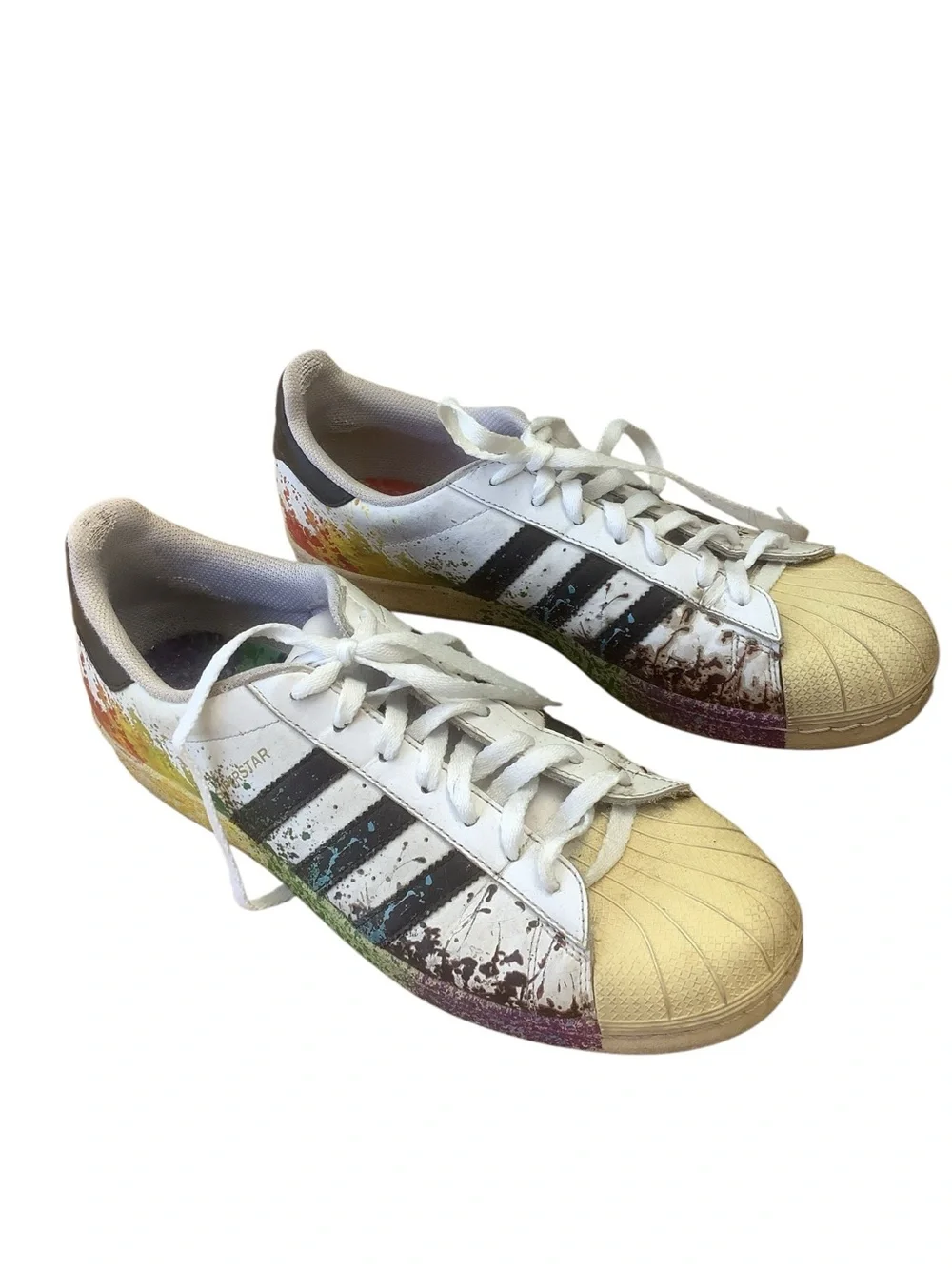 Adidas Superstar Pride Edition Sneakers Rainbow Paint Splatter Shell Toe 11.5